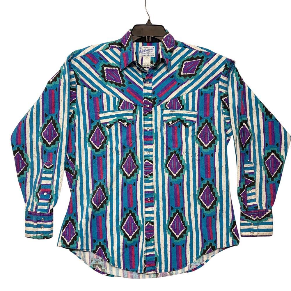 Vintage Rockmount Ranch Wear Shirt Medium Fits XL Pearl Snap Western Fun